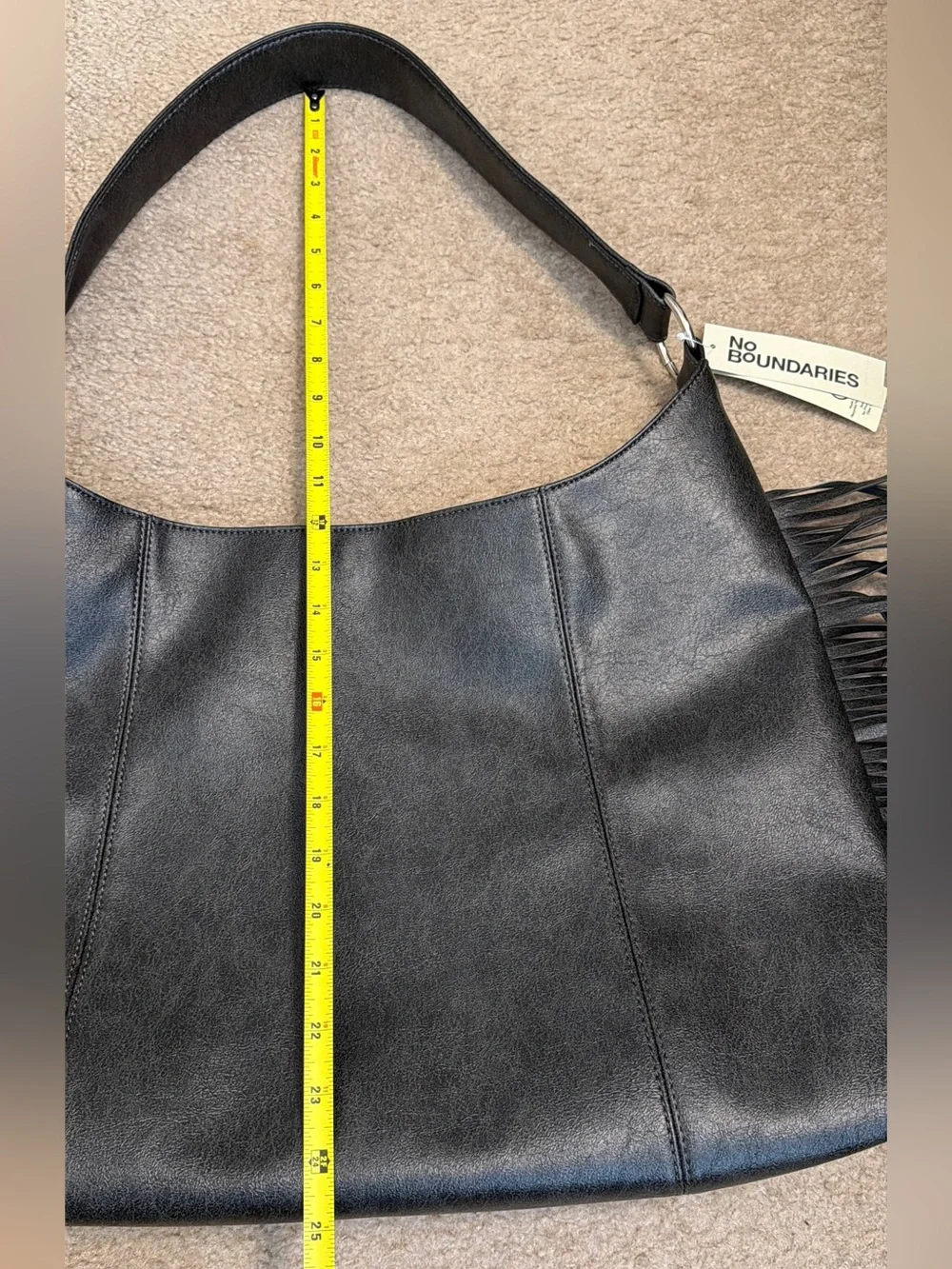 NO BOUNDARIES Faux Leather Oversized Moto Gobo Bag with Fringe NWT